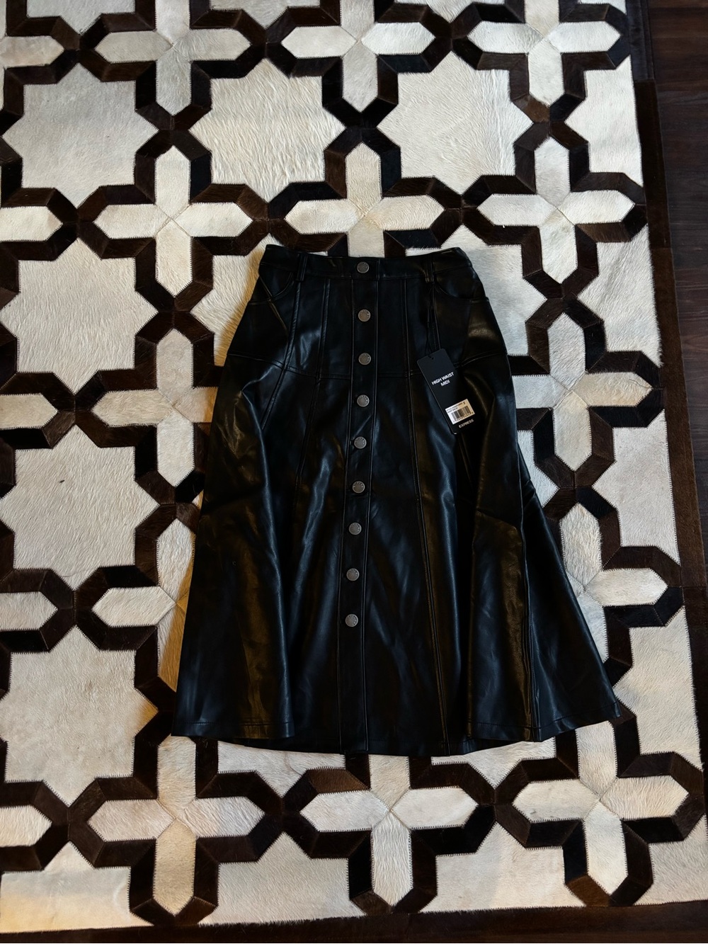 🖤Express Black Faux Leather Button-Front Midi Skirt